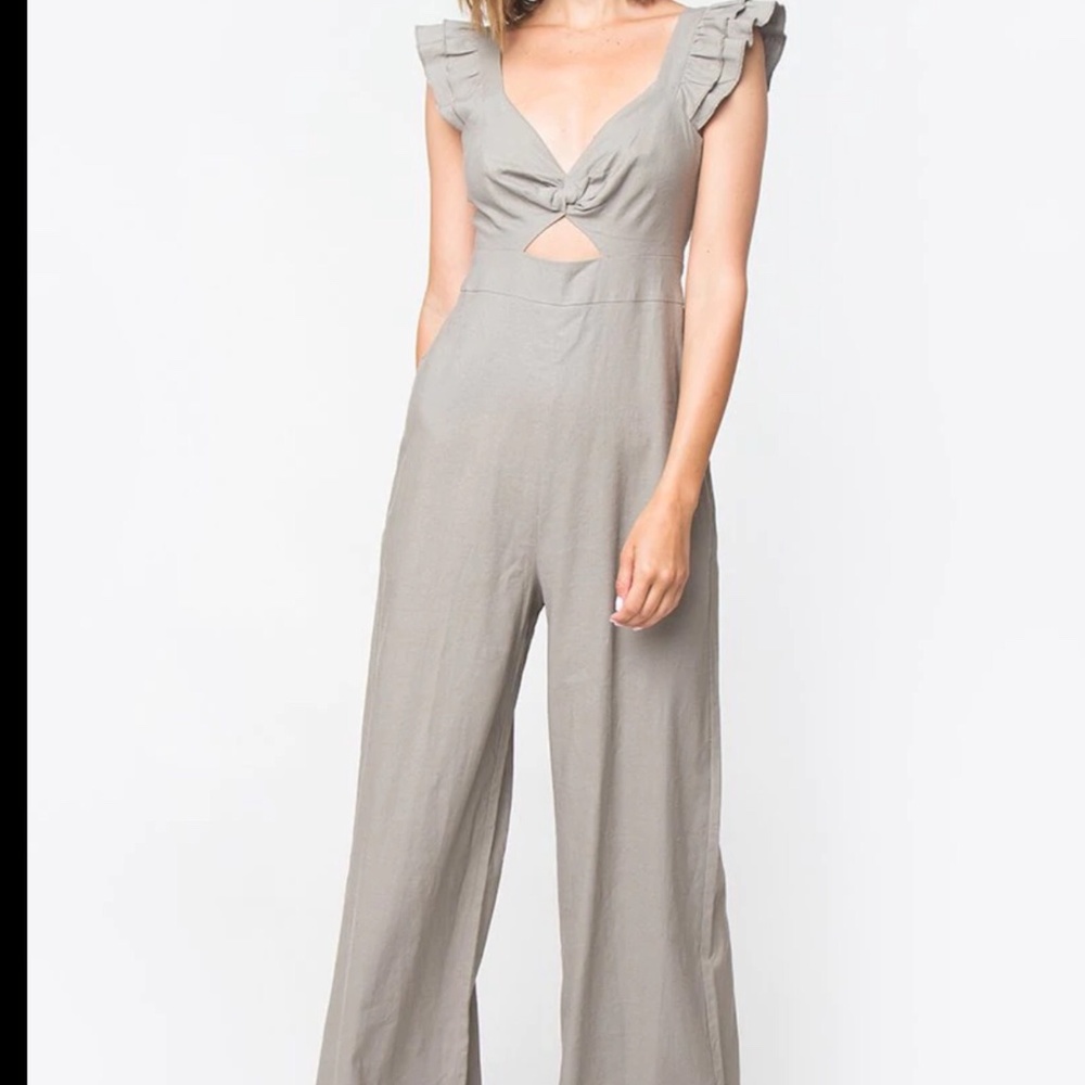 Sugar Lips Linen jumpsuit, size small, tan/khaki color